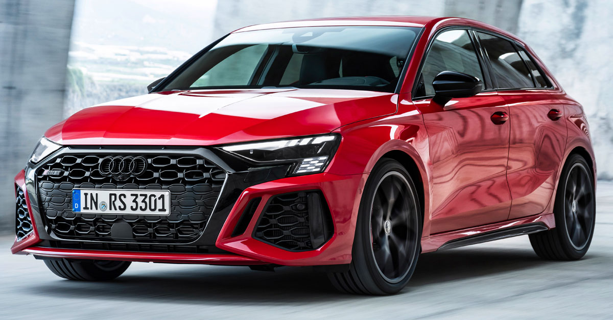 An image of the new 2021 Audi RS3 Sportback from the front