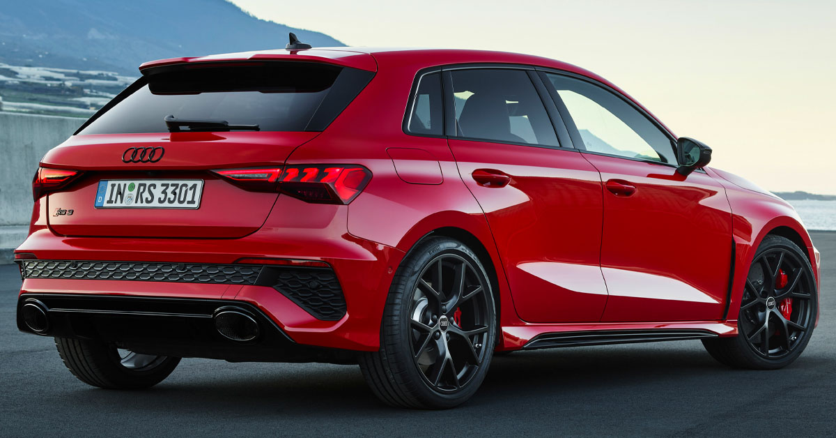 An image of the new 2021 Audi RS3 Sportback from the rear