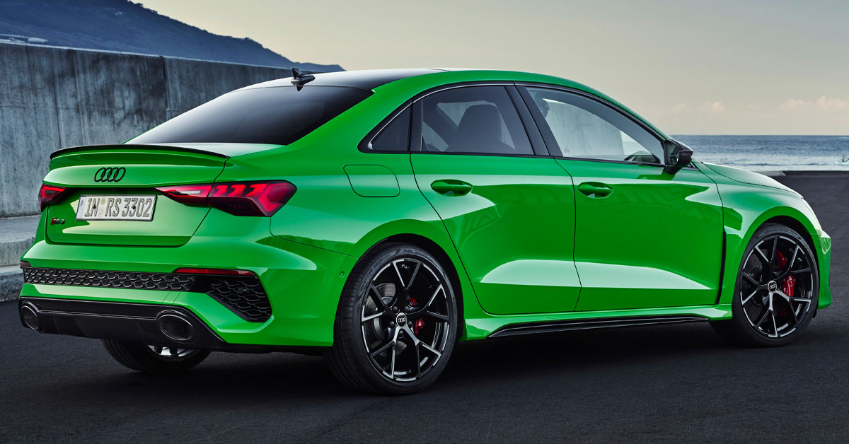 An image of the new 2021 Audi RS3 Saloon from the rear