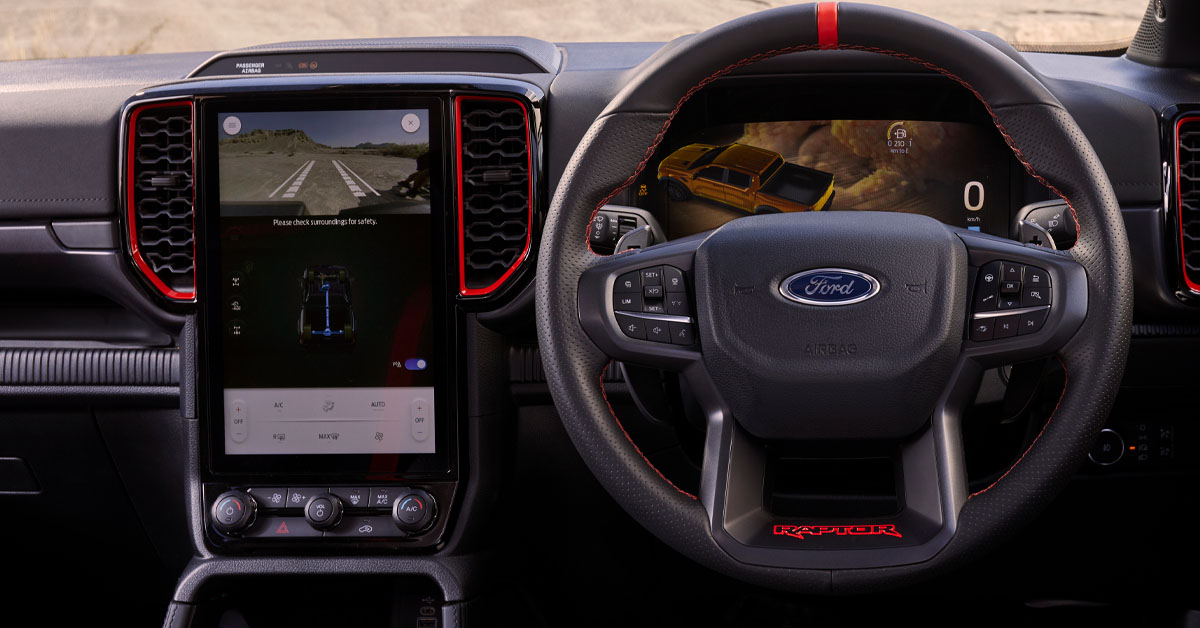 An image of the 2022 Ford Ranger Raptor interior dashboard