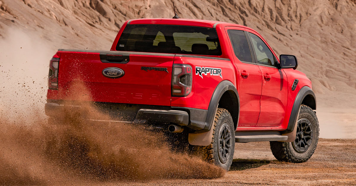 An image of the 2022 Ford Ranger Raptor from behind