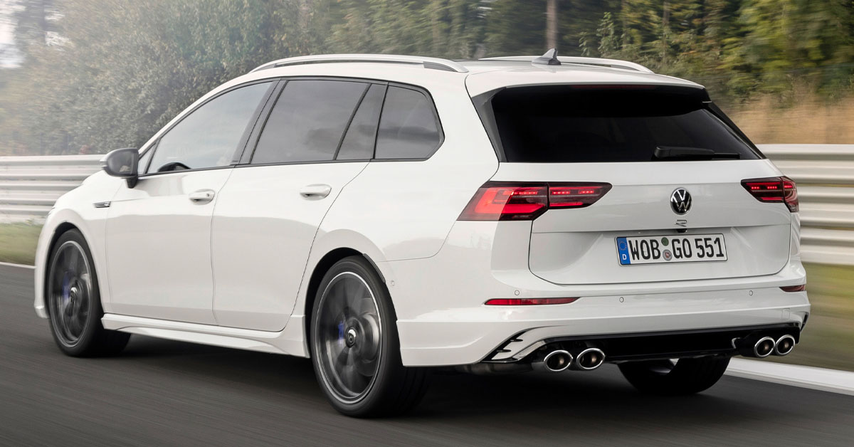 An image of the 2022 Volkswagen Golf R Estate from the rear