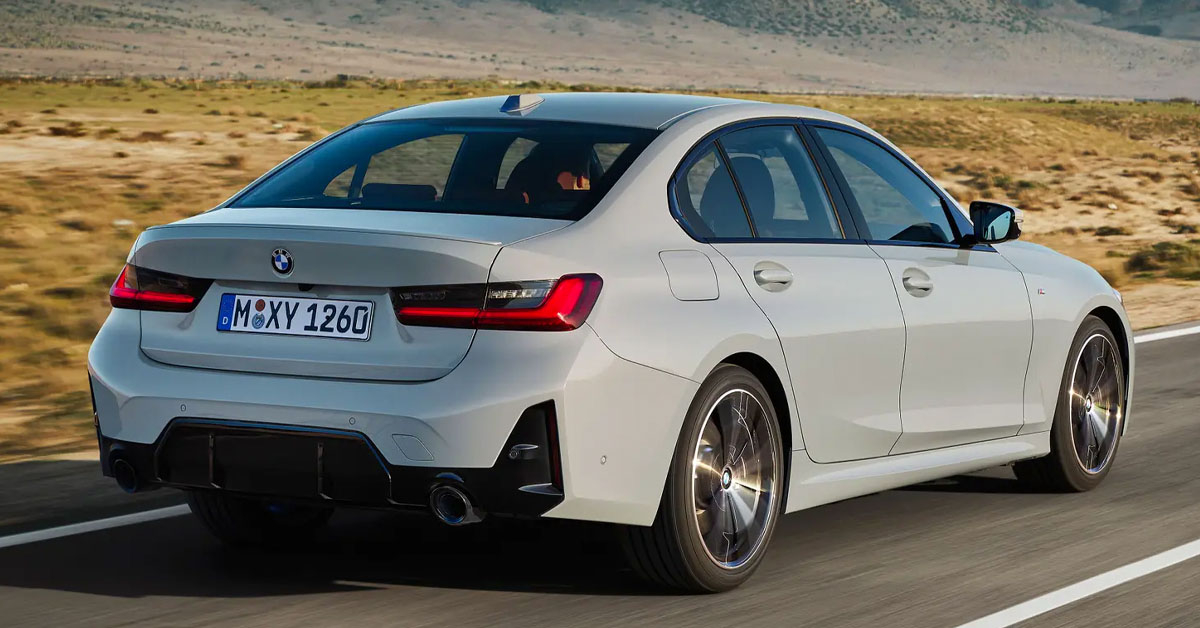 An image of the new 2022 BMW 3 Series Saloon from the rear