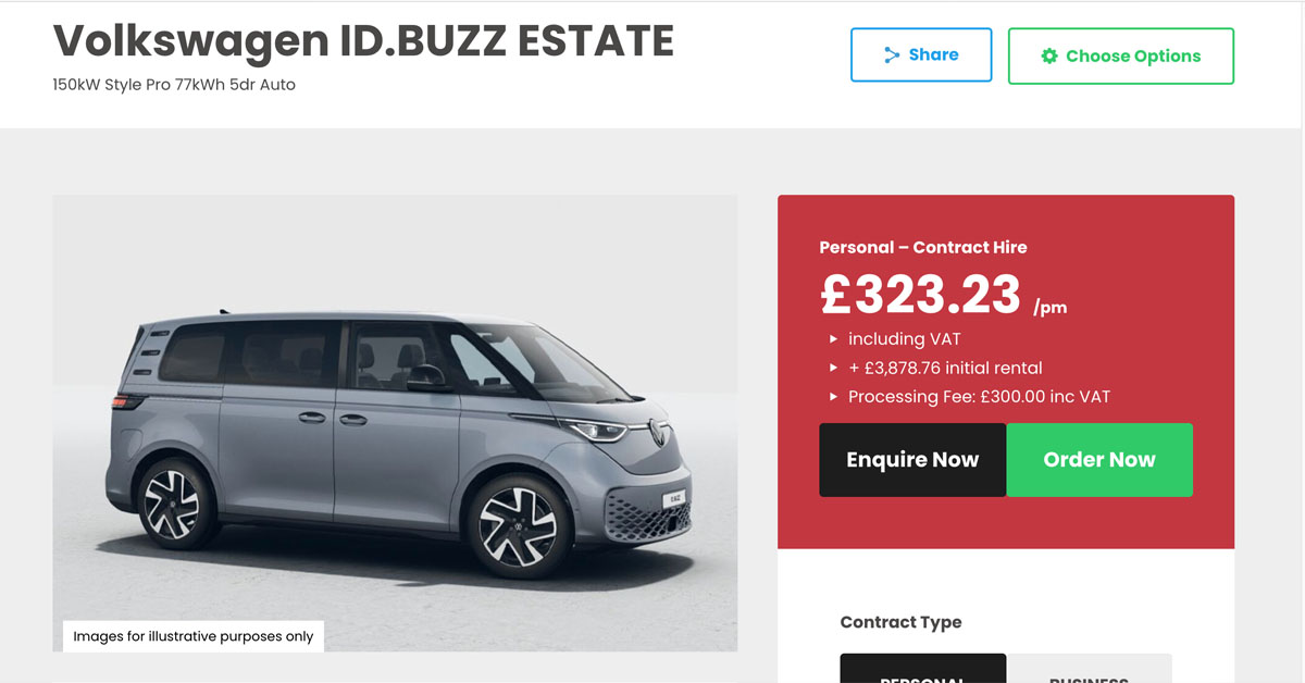A screenshot of the Volkswagen ID.Buzz lease offer taken from our website