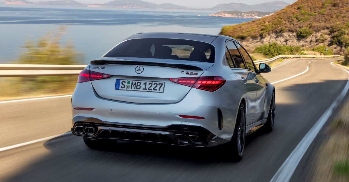 An image of the 2022 Mercedes C63 AMG Coupe from the rear