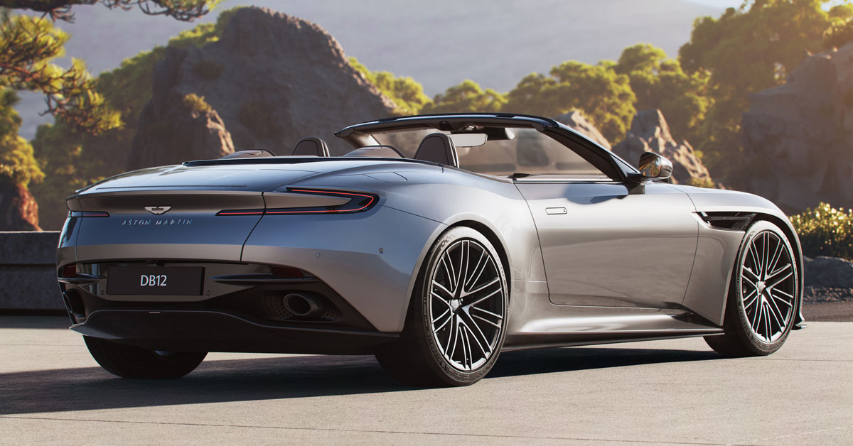 An new image of the 2023 Aston Martin Volante open-top super tourer showing the rear end view