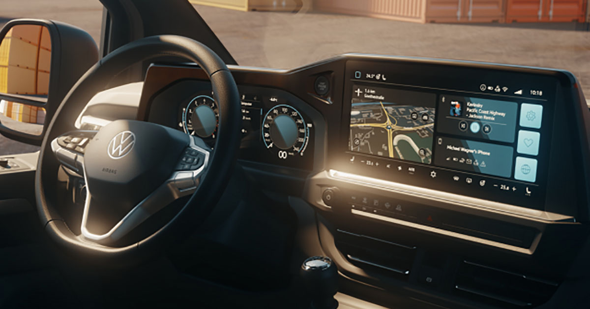 A teaser image of the upcoming 2025 Volkswagen Transporter