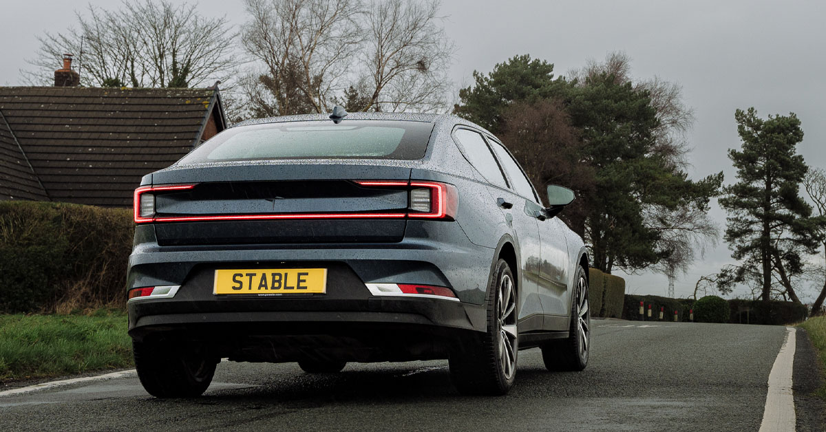 An image of a 2022 Polestar 2 from behind